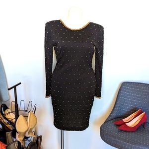Vintage Point Of View Collection Nordstrom Black Dress with Gold Beads Size M